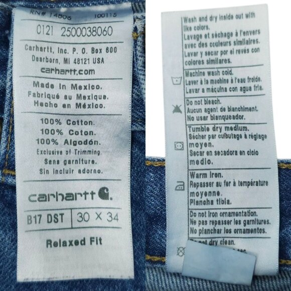 Carhartt Relaxed Fit Jeans Mens Size 30 x 33 Denim 5 Pocket Tapered Leg B17 DST - Picture 8 of 15